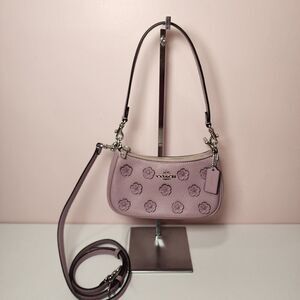 NWT Coach CAJ98 Teri Mini Crossbody Bag With Floral Applique Silver/Lilac